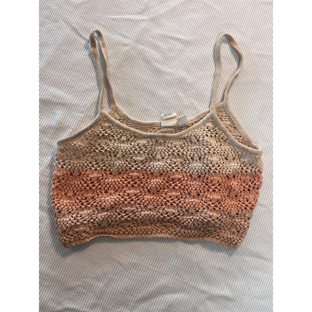 Roxy Knit Cami Crop Top Ombre Crochet Pointelle Peach Cream XS